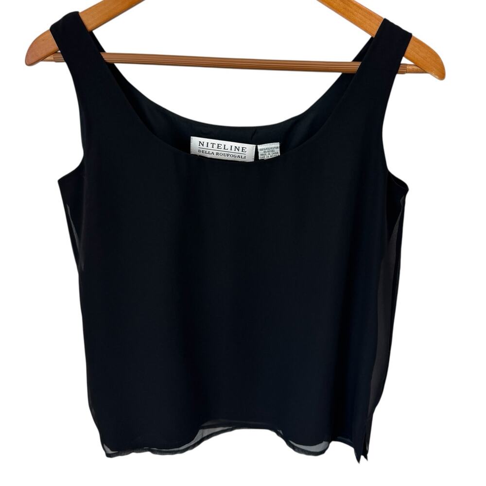 NITELINE DELLA ROUFOGALI Top Womens 4 Black Tank Chiffon Overlay Dressy Vintage